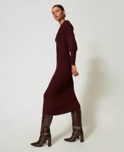 Robe Longue En Maille Côtelée Avec Ceinture