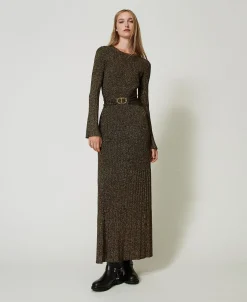 Robe Longue En Maille Côtelée Avec Ceinture Oval T