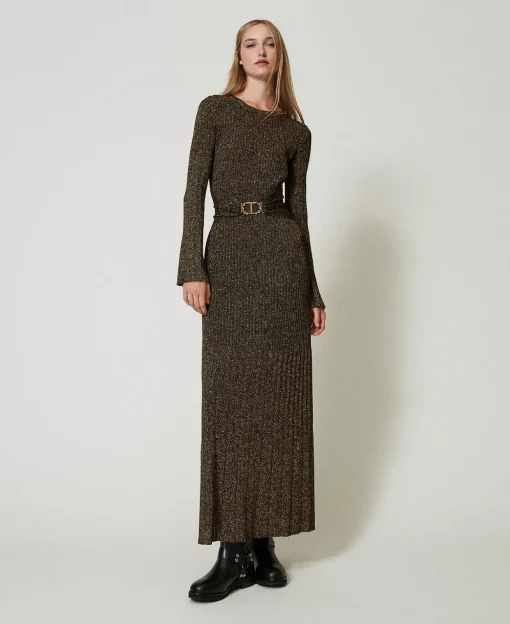 Robe Longue En Maille Côtelée Avec Ceinture Oval T