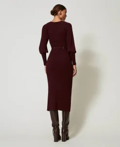 Robe Longue En Maille Côtelée Avec Ceinture