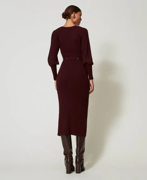 Robe Longue En Maille Côtelée Avec Ceinture