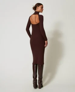 Robe Longue En Maille Côtelée Avec Ouverture