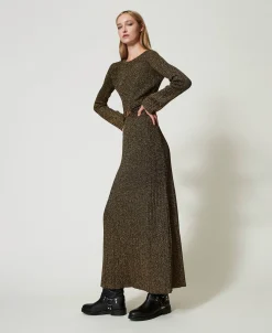 Robe Longue En Maille Côtelée Avec Ceinture Oval T