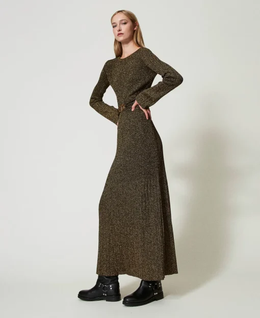 Robe Longue En Maille Côtelée Avec Ceinture Oval T