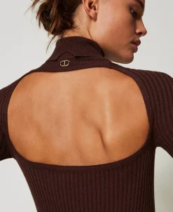 Robe Longue En Maille Côtelée Avec Ouverture