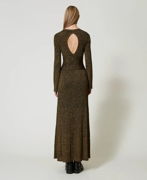 Robe Longue En Maille Côtelée Avec Ceinture Oval T