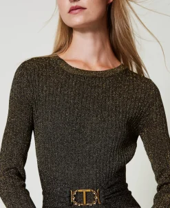 Robe Longue En Maille Côtelée Avec Ceinture Oval T
