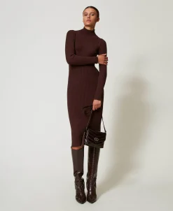 Robe Longue En Maille Côtelée Avec Ouverture