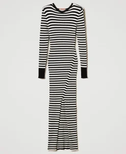 Robe Longue En Maille Rayée