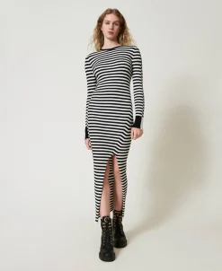 Robe Longue En Maille Rayée