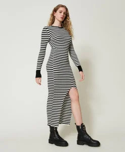 Robe Longue En Maille Rayée