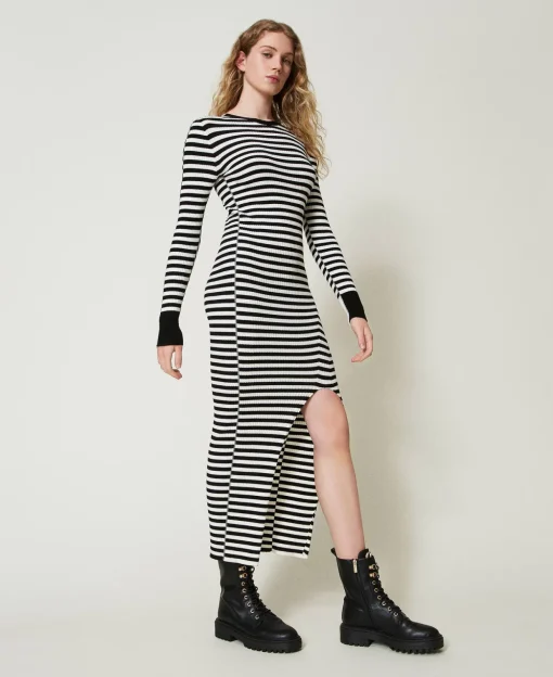 Robe Longue En Maille Rayée