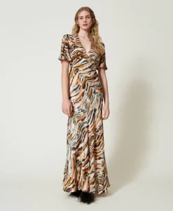 Robe Longue En Satin Animalier