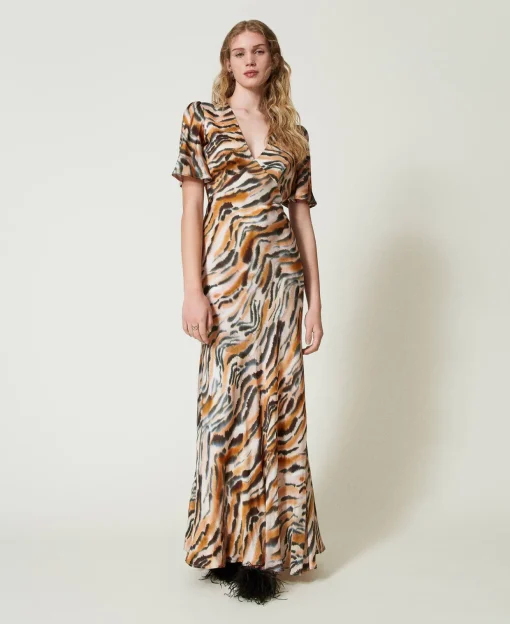 Robe Longue En Satin Animalier