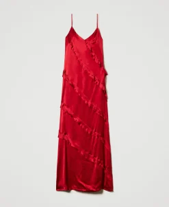 Robe Longue En Satin Avec Volants