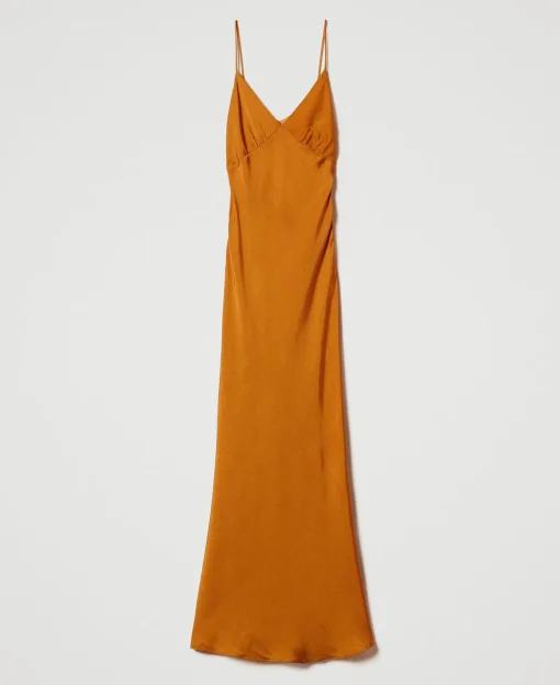 Robe Longue En Satin Avec Bretelles Spaghetti