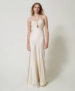 Robe Longue En Satin De Soie Mélangée