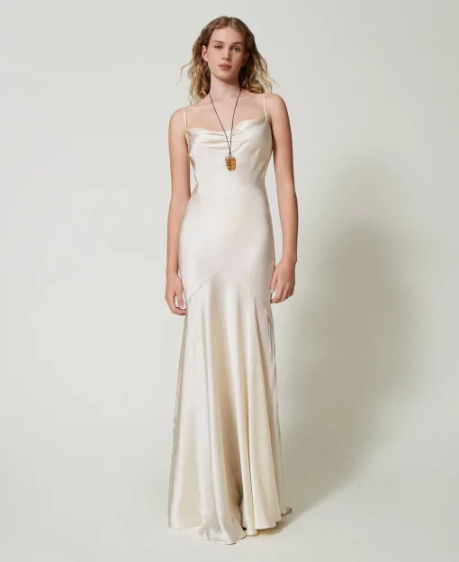 Robe Longue En Satin De Soie Mélangée