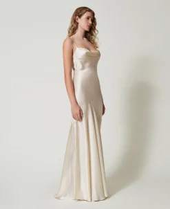 Robe Longue En Satin De Soie Mélangée