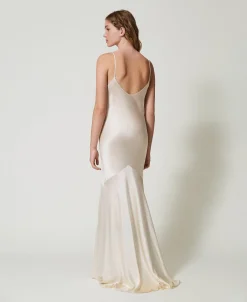 Robe Longue En Satin De Soie Mélangée