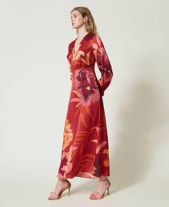 Robe Longue En Satin Floral