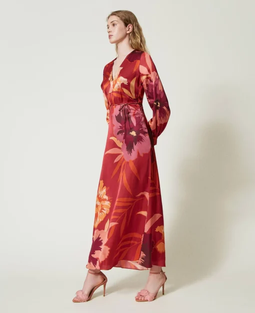 Robe Longue En Satin Floral