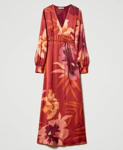 Robe Longue En Satin Floral