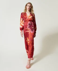 Robe Longue En Satin Floral