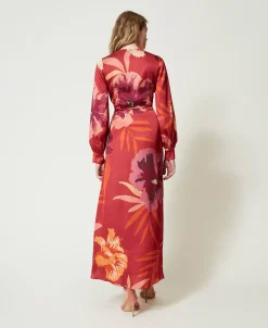Robe Longue En Satin Floral