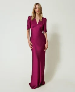 Robe Longue En Satin Martelé