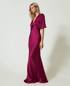 Robe Longue En Satin Martelé