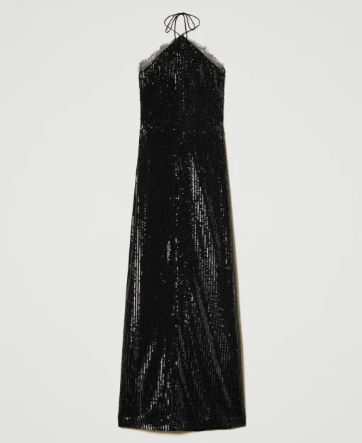 Robe Longue En Sequins Avec Dentelle