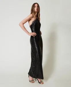 Robe Longue En Sequins Avec Dentelle