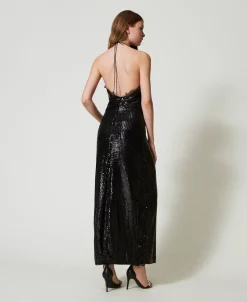 Robe Longue En Sequins Avec Dentelle