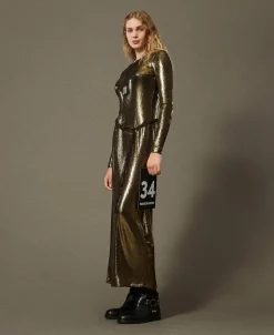 Robe Longue Lamée Avec Drapé