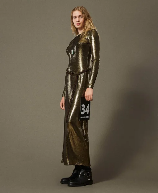 Robe Longue Lamée Avec Drapé