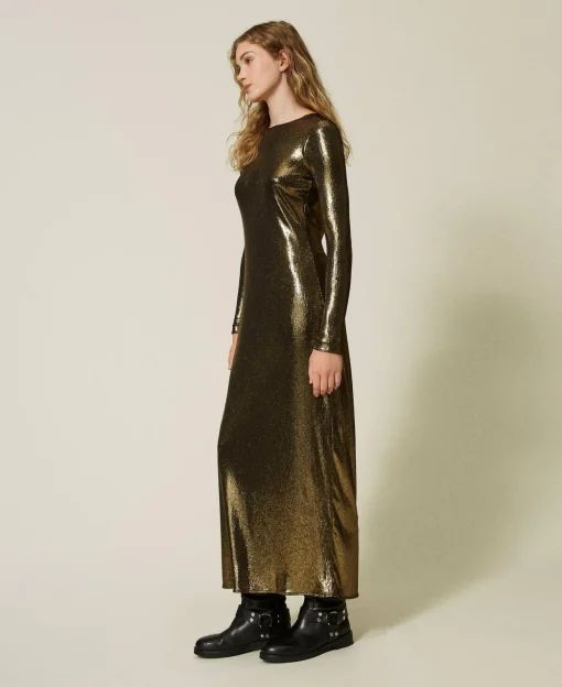 Robe Longue Lamée Avec Drapé
