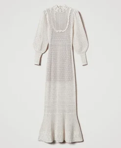 Robe Longue «Lara» En Maille Point Dentelle