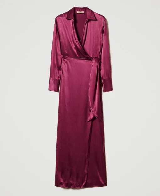 Robe Longue Portefeuille En Satin