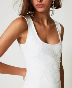 Robe Midi En Crêpe Avec Broderies