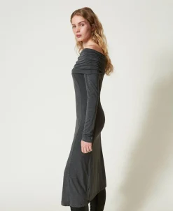 Robe Midi En Jersey Avec Broderie Siglée