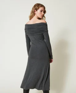 Robe Midi En Jersey Avec Broderie Siglée