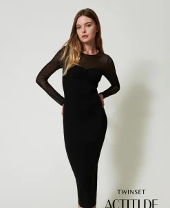 Robe Midi En Maille Avec Tulle