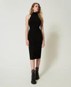 Robe Midi En Maille Avec Encolure Américaine