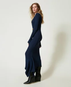 Robe Midi En Maille Avec Ceinture Et Volant