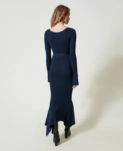 Robe Midi En Maille Avec Ceinture Et Volant