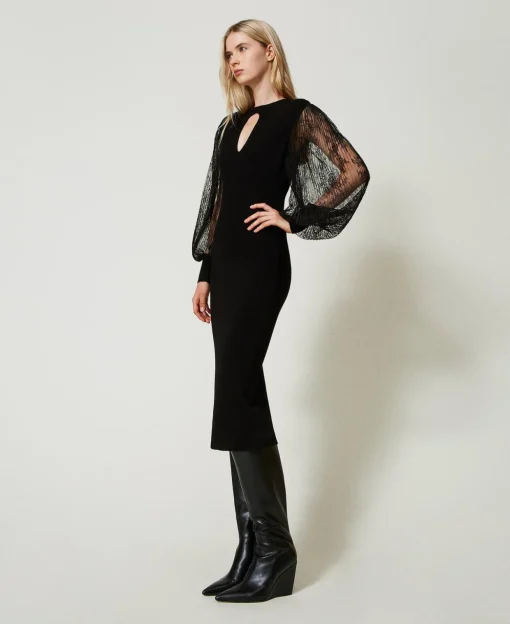 Robe Midi En Maille Et Dentelle