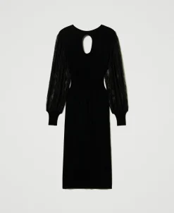 Robe Midi En Maille Et Dentelle