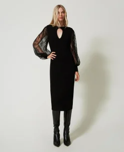 Robe Midi En Maille Et Dentelle