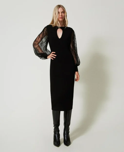 Robe Midi En Maille Et Dentelle